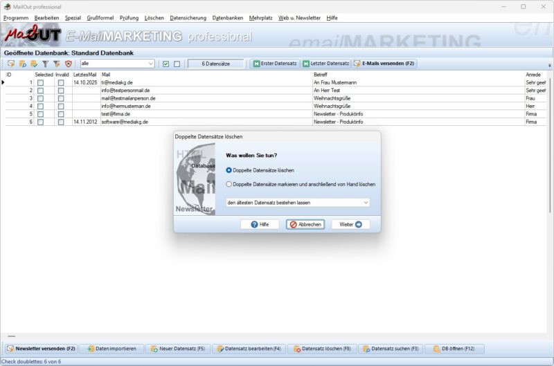 Dublettenprüfung im Newsletter Tool für Empfängerlisten